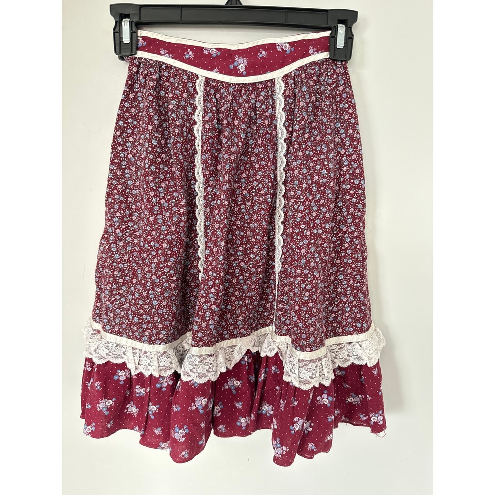 Gunne Sax Jessica Limited Prairie Skirt Floral Lace Tiered Midi Burgundy Jr 8